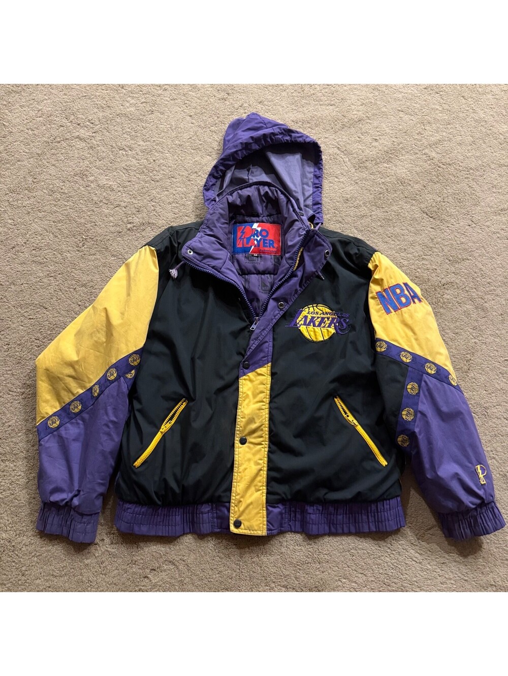 Vintage Los Angeles Lakers Pro Player Puffer Jacket Hood AOP By Daniel Young M